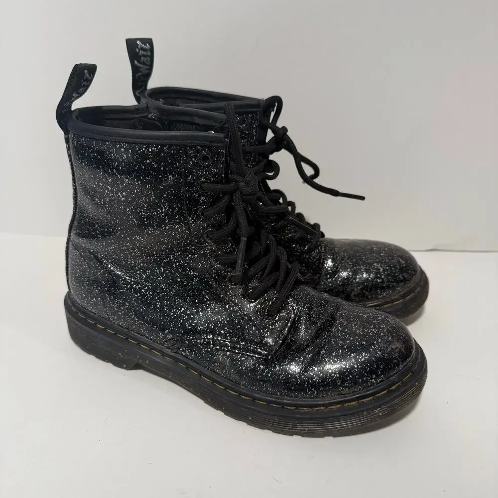 Dr. Martens 1460‎ Junior Lace Up Combat Boots Glitter Black Big Kids 3